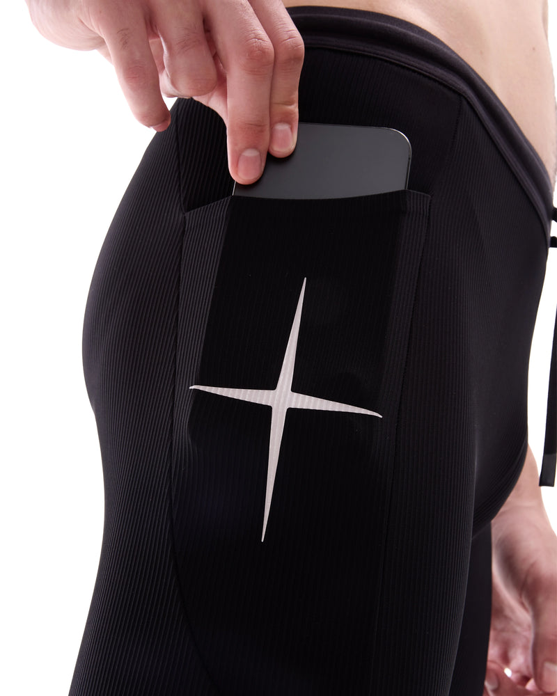 INNER SELF Men's Half Tights W/ Pockets in black — close-up detail