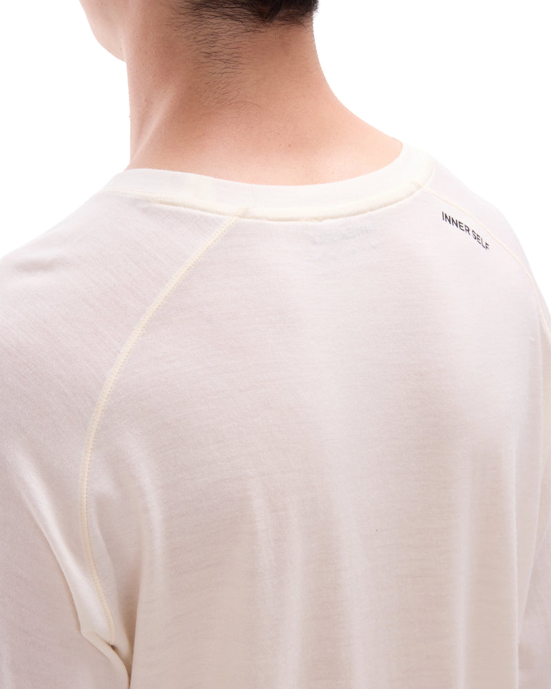 INNER SELF Lightweight Merino Running LS in off-white — close-up detail