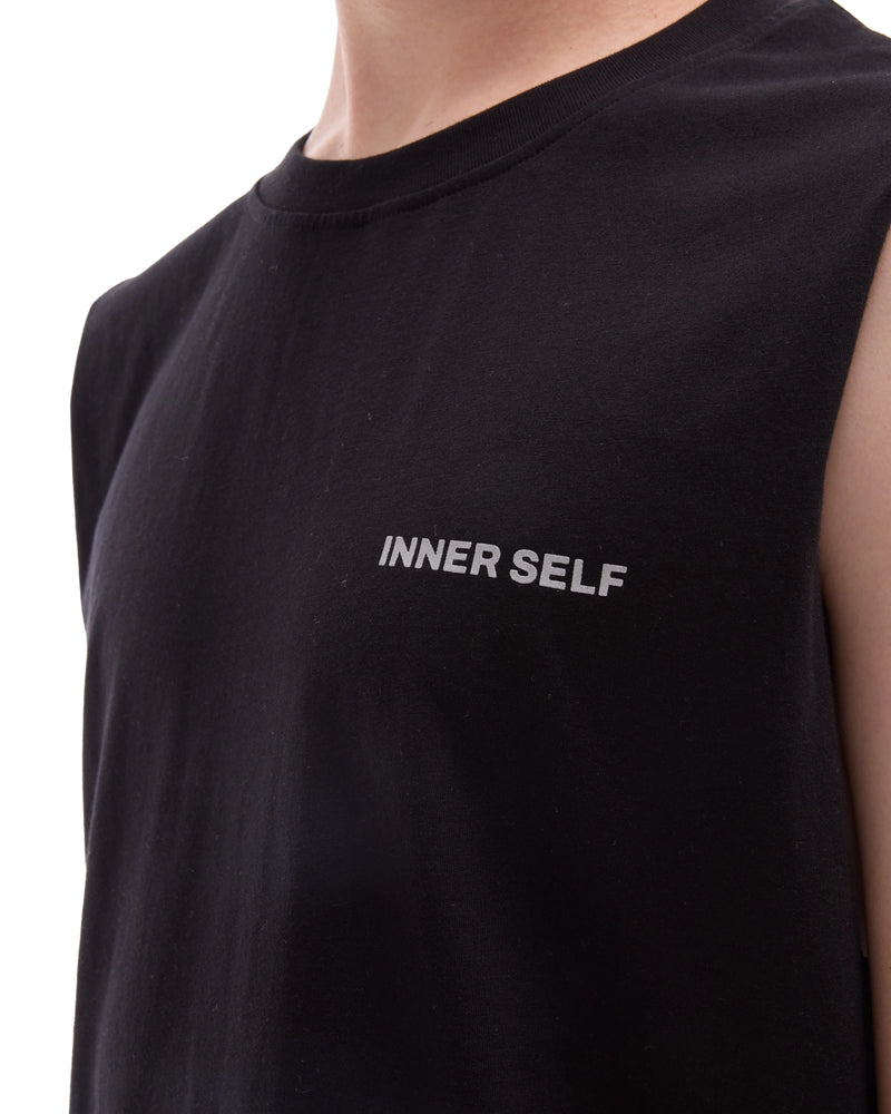 INNER SELF Running Tank in washed black — close-up detail