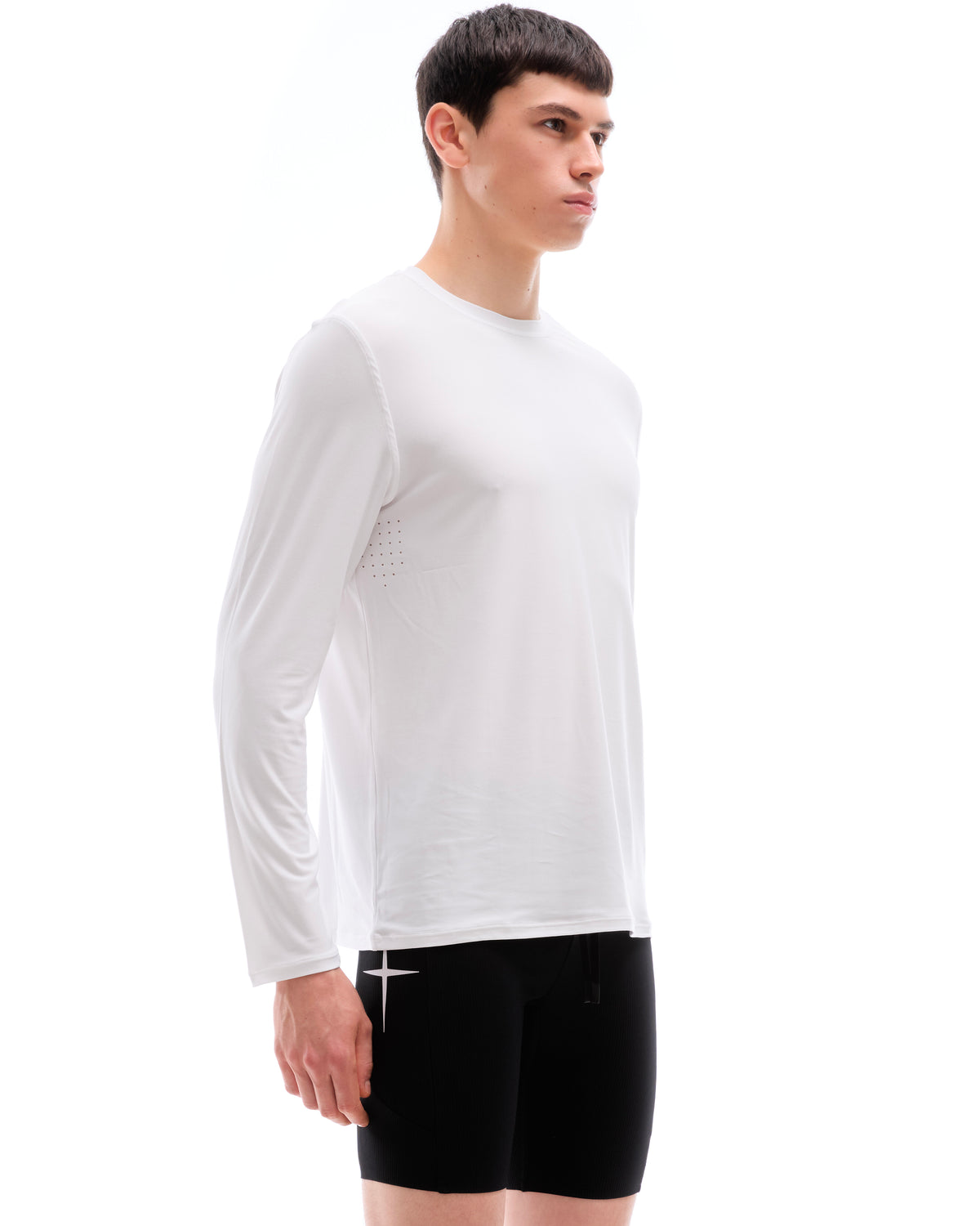 INNER SELF PacePro™ Performance Long Sleeve in white — three-quarter view on male model