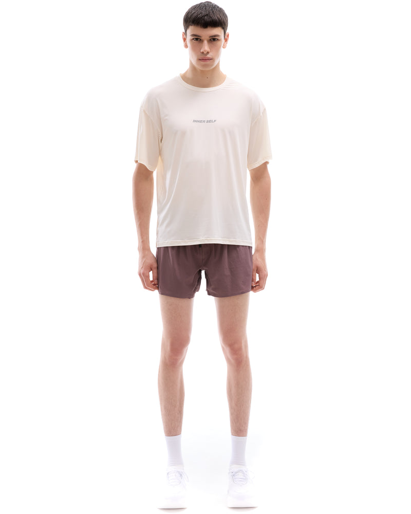 INNER SELF Men's Shorts W/ Liner in brown — full-length view on male model