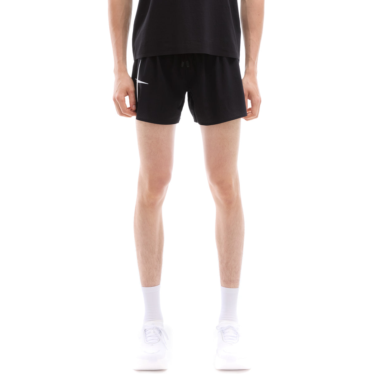 INNER SELF Men's Race Shorts in black — front view on male model