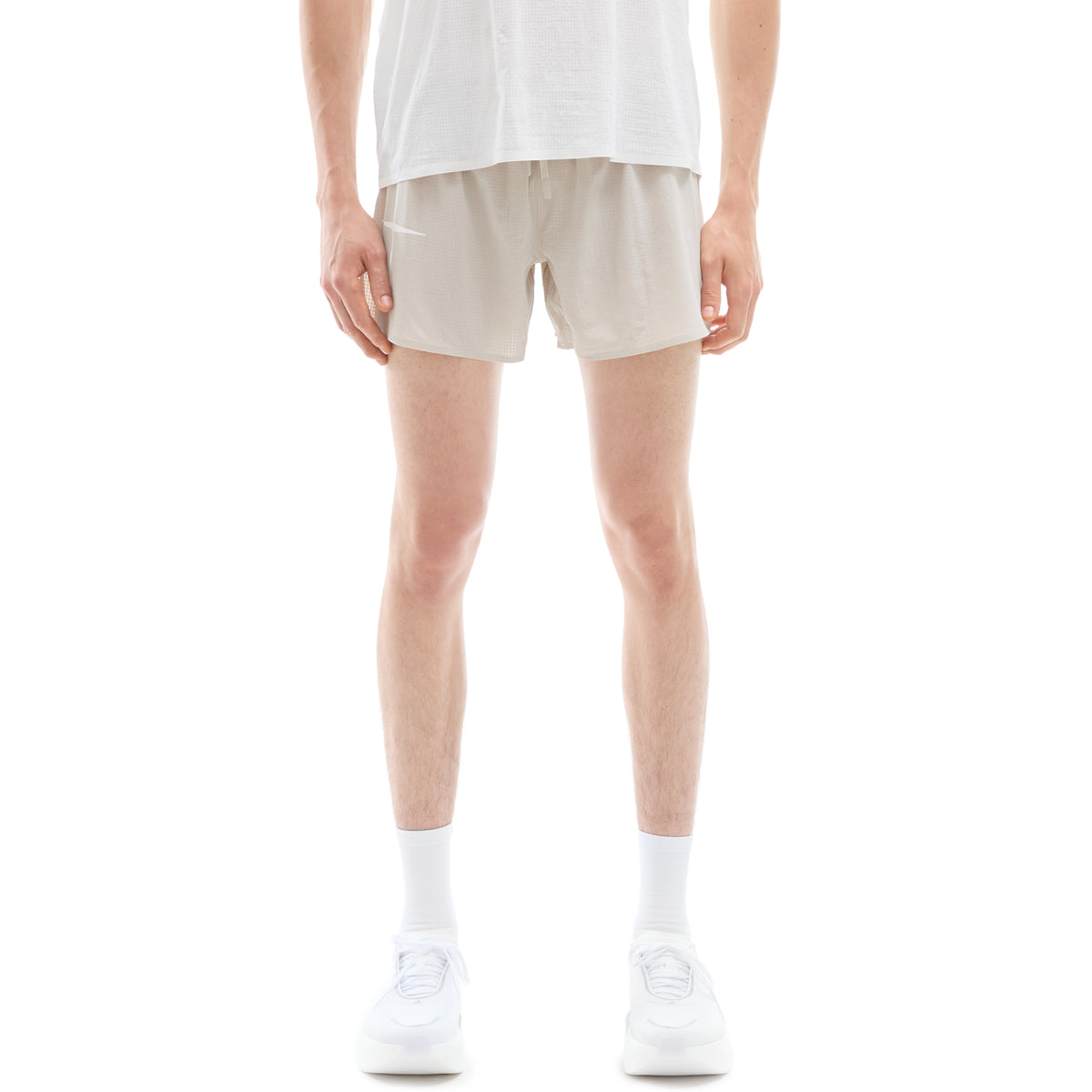 INNER SELF Men's Race Shorts in gray — front view on male model