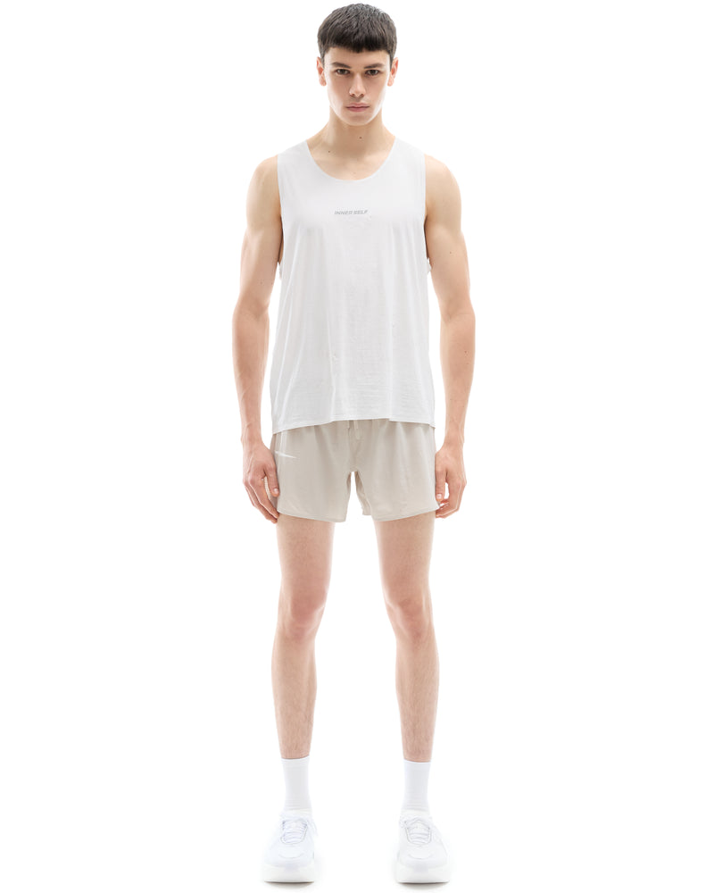 INNER SELF Men's Race Shorts in gray — full-length view on male model