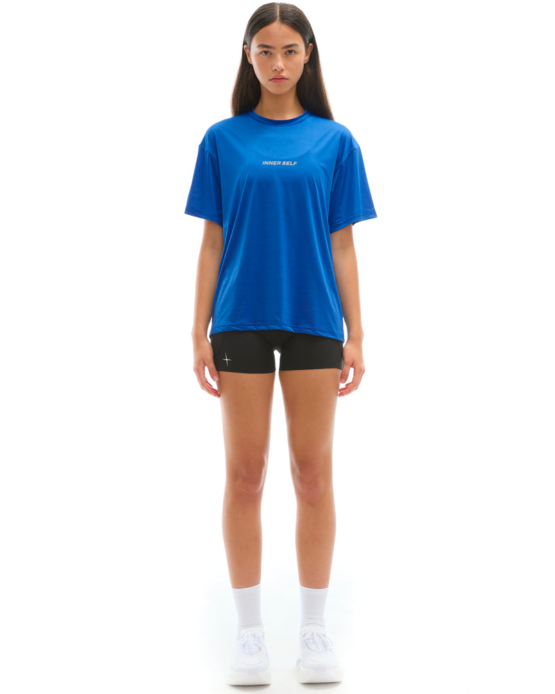 INNER SELF Performance T-shirt in blue — full-length view on female model