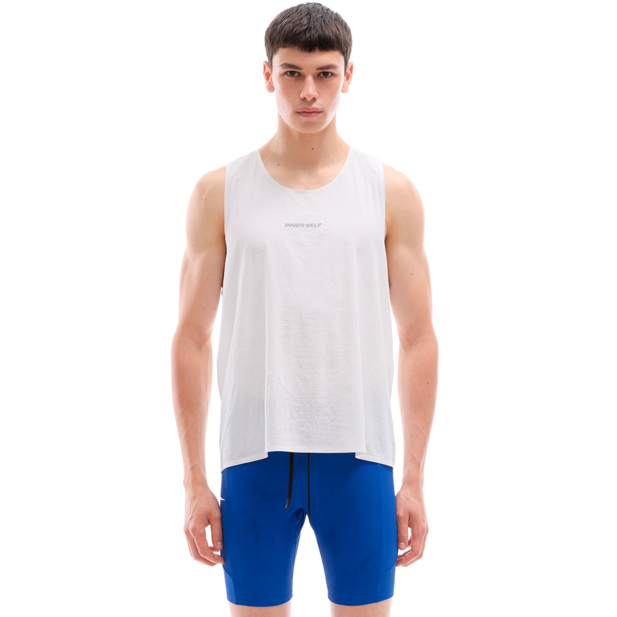 INNER SELF Performance Singlet in white — front view on male model