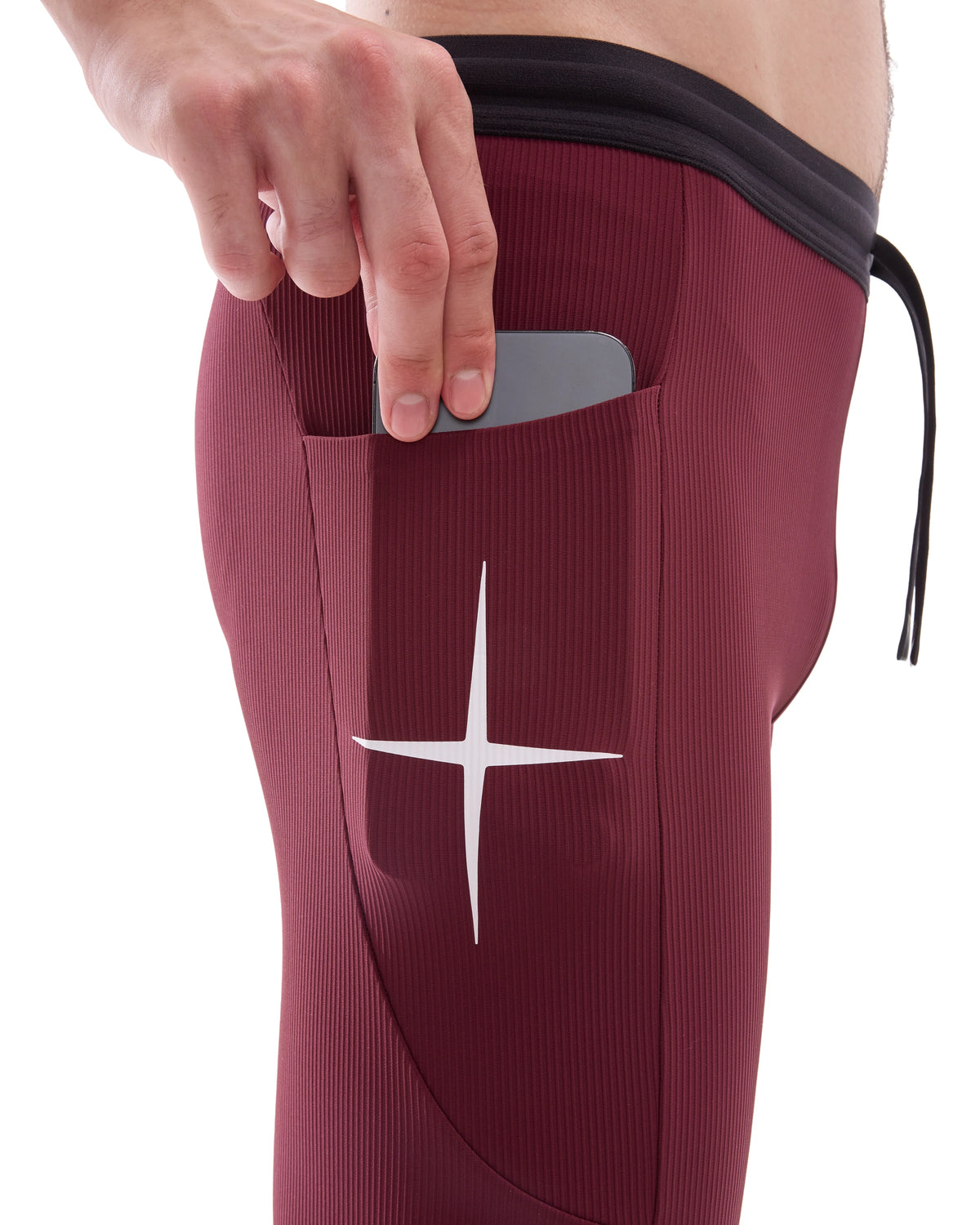 INNER SELF Men's Half Tights W/ Pockets in red — close-up detail