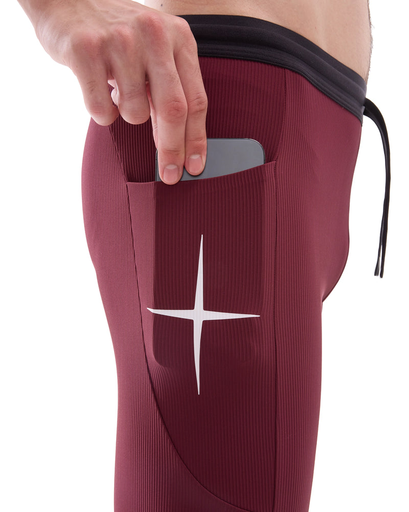 INNER SELF Men's Half Tights W/ Pockets in red — close-up detail