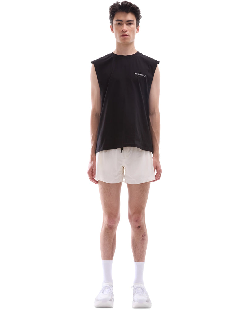 INNER SELF Men's Shorts W/ Liner in white — full-length view on male model