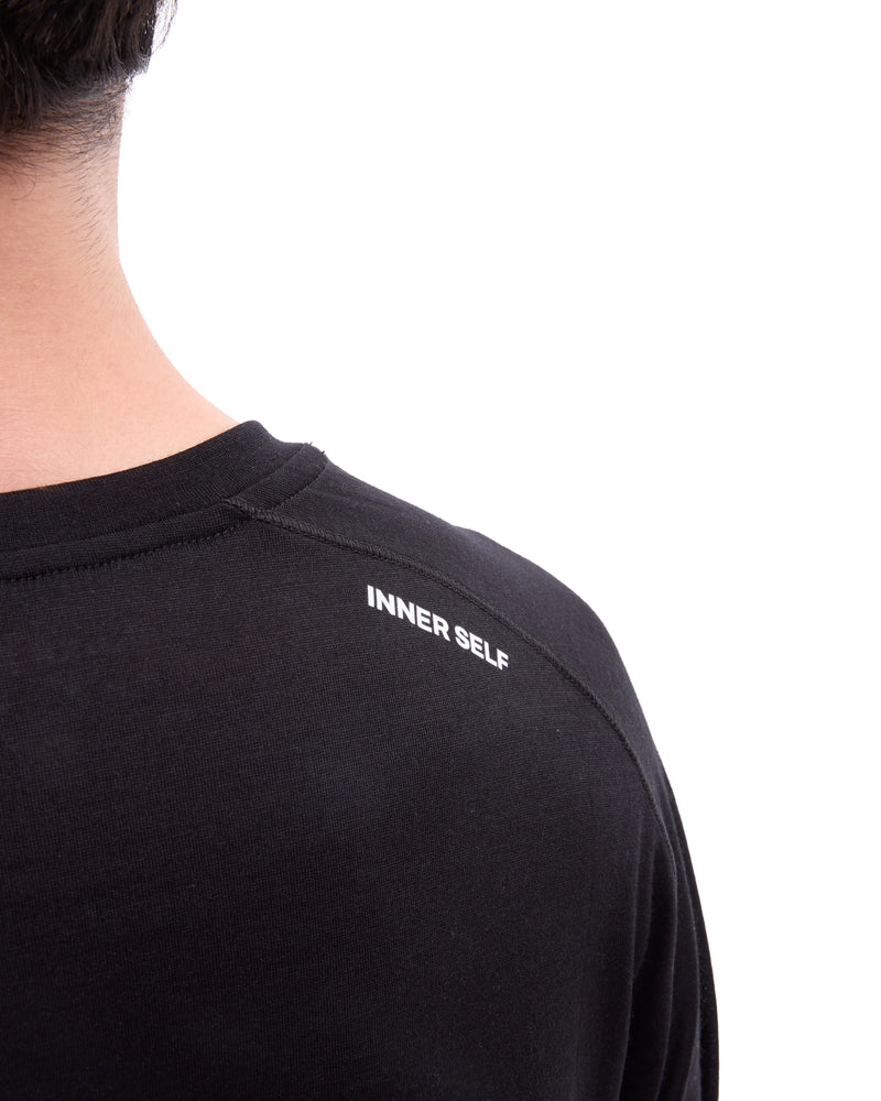 INNER SELF Lightweight Merino Running LS in black — close-up detail