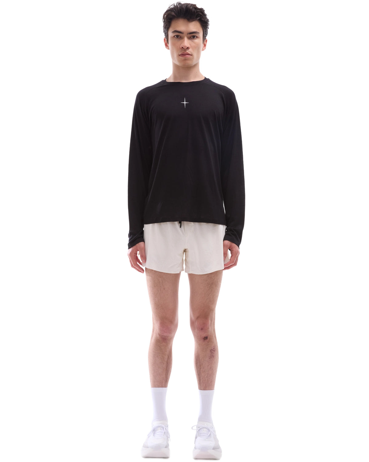 INNER SELF Lightweight Merino Running LS in black — full-length view on male model