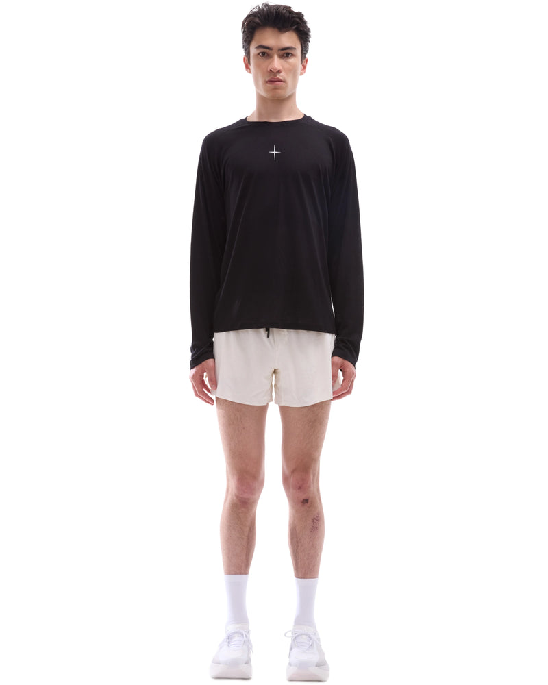 INNER SELF Lightweight Merino Running LS in black — full-length view on male model