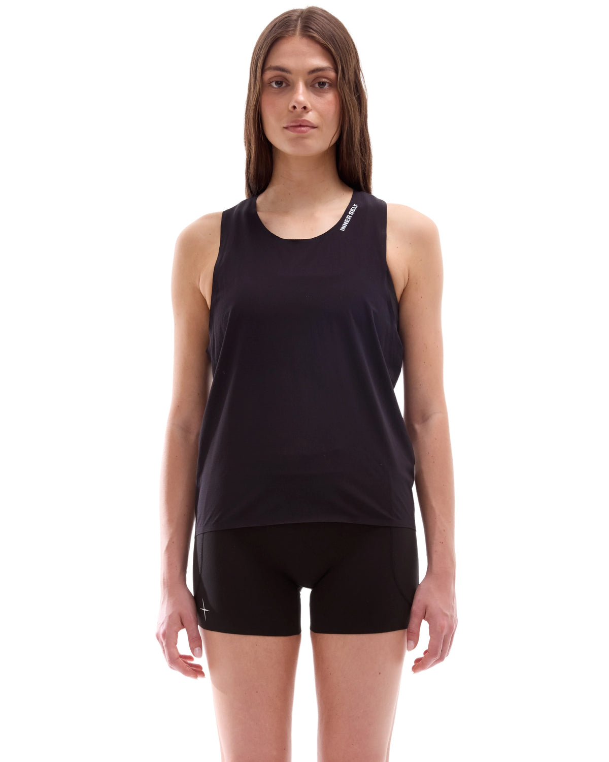 INNER SELF Performance Singlet in black — front view on female model