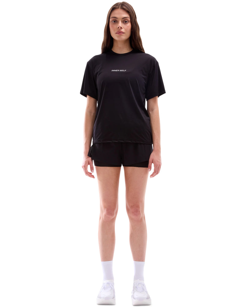 INNER SELF Performance T-shirt in black — full-length view on female model