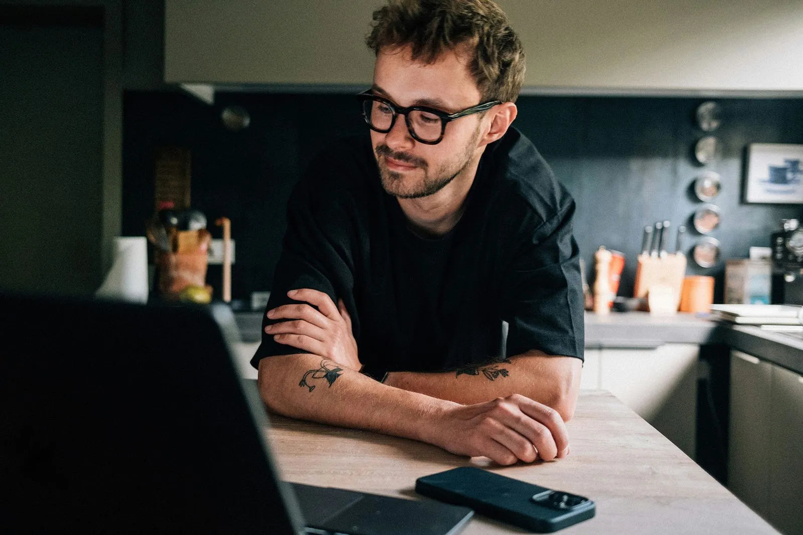 Handsome man with glasses and laptop